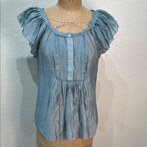 BCBGMaxAzria Women's Blue Ruffle Sleeve Round Neck Top‎